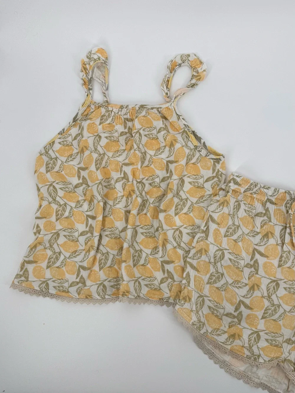 J.O.Y. Just Organic You Womens Lemon Print Cotton Cami & Short Sleep Set Yellow